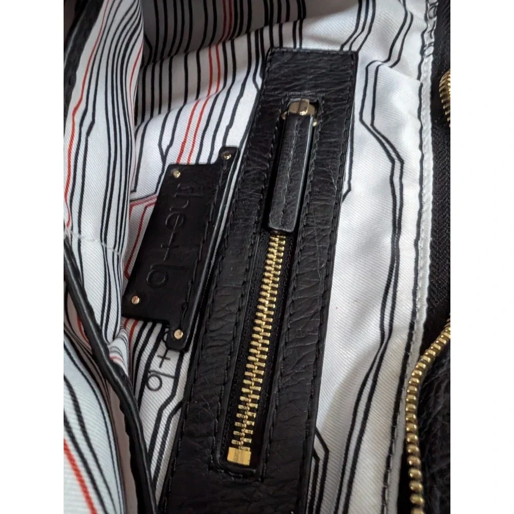 She+Lo BLACK Leather Hobo Handbag With‎ Gold Accents